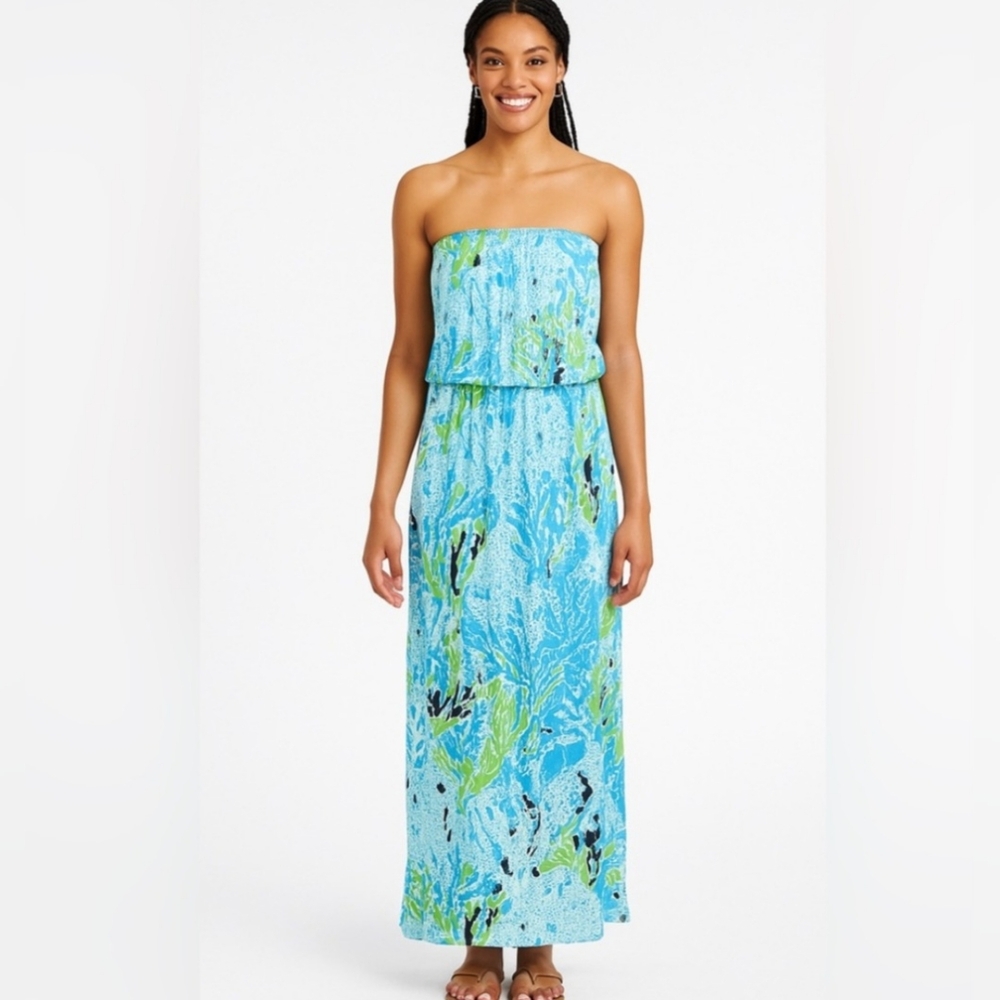 Nwt Lilly Pulitzer Marlisa Strapless Maxi Dress In Spa Blue Xs